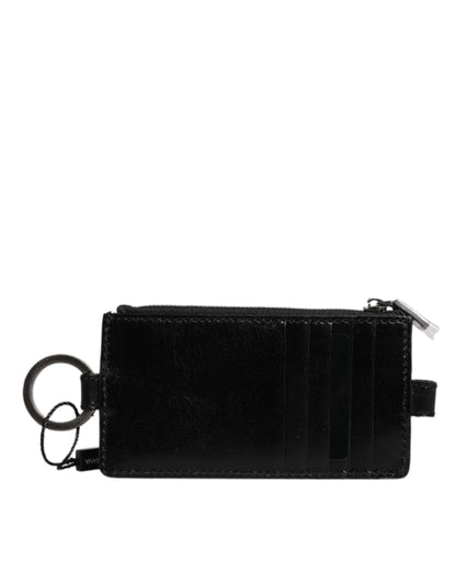 Dolce &amp; Gabbana Schwarzes Kartenetui aus Pferdeleder mit Lanyard und Logo