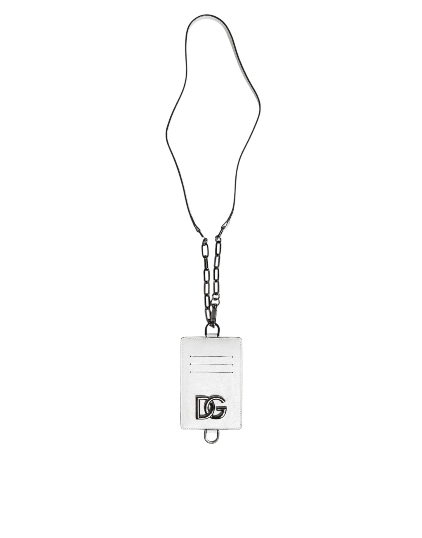Dolce &amp; Gabbana – Kartenetui mit Logo und Lanyard aus weißem Kalbsleder