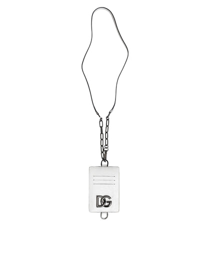 Dolce &amp; Gabbana – Kartenetui mit Logo und Lanyard aus weißem Kalbsleder