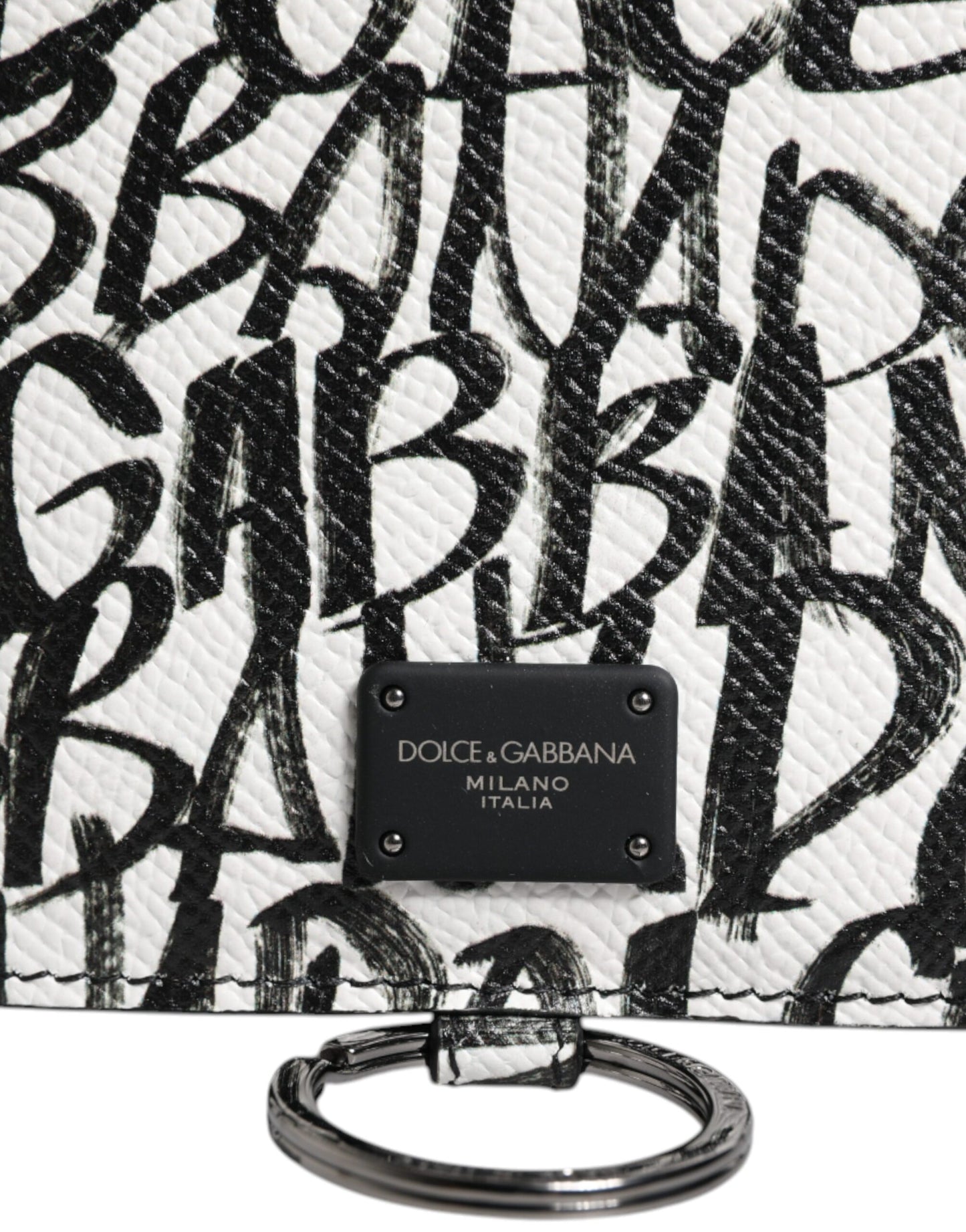Dolce &amp; Gabbana – Kartenetui aus weißem Leder mit Lanyard und Logo-Print