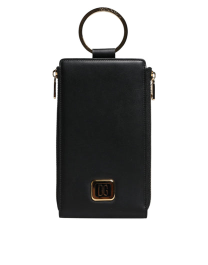 Dolce &amp; Gabbana – Karten- und Münzgeldbörse mit Logo-Schild aus schwarzem Leder