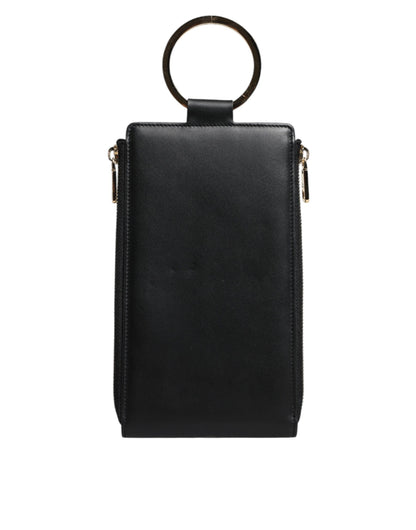 Dolce &amp; Gabbana – Karten- und Münzgeldbörse mit Logo-Schild aus schwarzem Leder