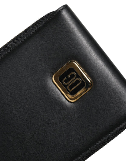 Dolce &amp; Gabbana – Karten- und Münzgeldbörse mit Logo-Schild aus schwarzem Leder