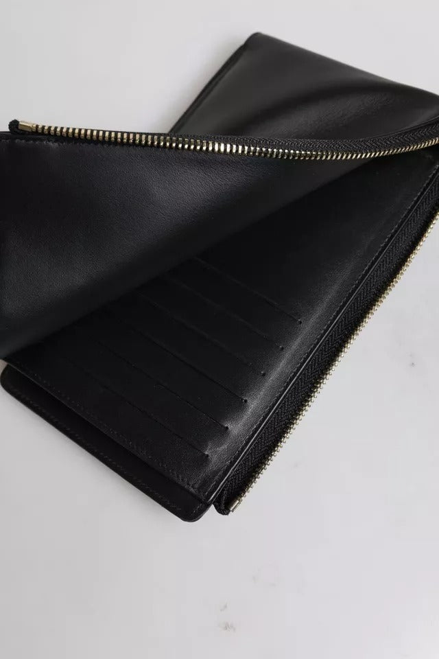 Dolce &amp; Gabbana – Karten- und Münzgeldbörse mit Logo-Schild aus schwarzem Leder