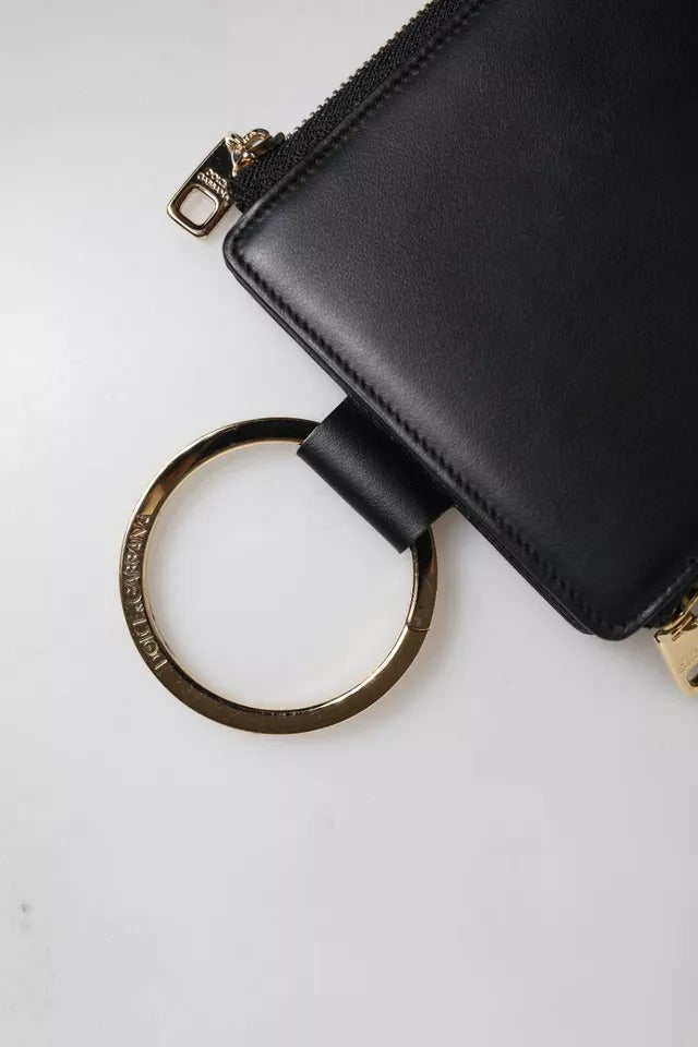 Dolce &amp; Gabbana – Karten- und Münzgeldbörse mit Logo-Schild aus schwarzem Leder