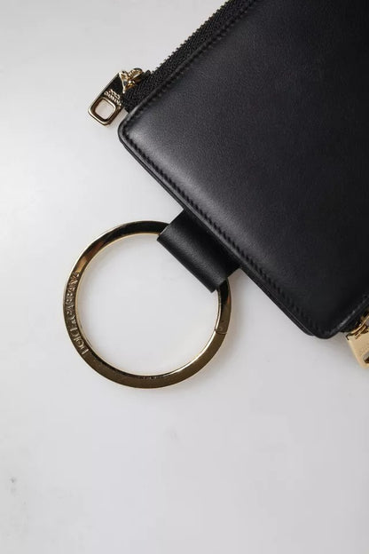 Dolce &amp; Gabbana – Karten- und Münzgeldbörse mit Logo-Schild aus schwarzem Leder
