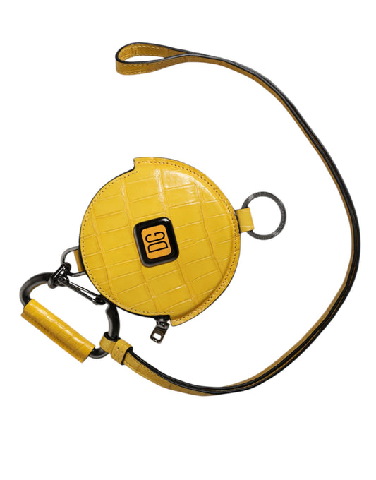 Dolce &amp; Gabbana, rundes Leder-Geldbörse mit DG-Logo, gelbes Schlüsselband