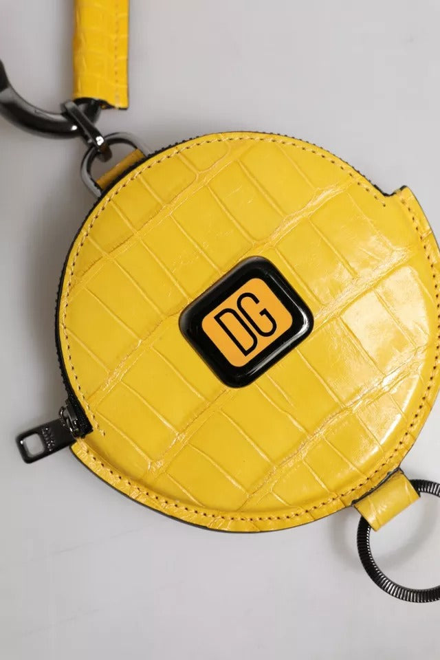 Dolce &amp; Gabbana, rundes Leder-Geldbörse mit DG-Logo, gelbes Schlüsselband