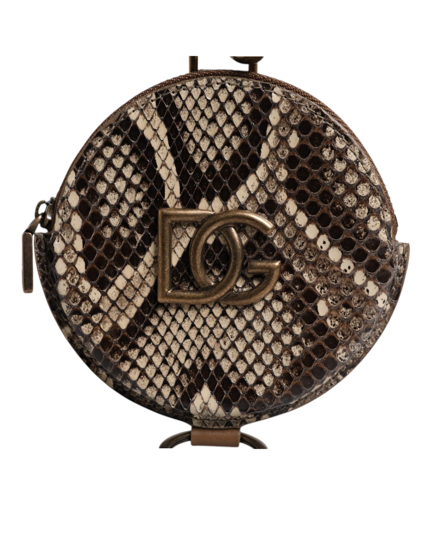 Dolce &amp; Gabbana Braunes rundes Leder-Geldbörse mit DG-Logo und Schlüsselband