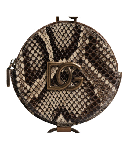 Dolce &amp; Gabbana Braunes rundes Leder-Geldbörse mit DG-Logo und Schlüsselband