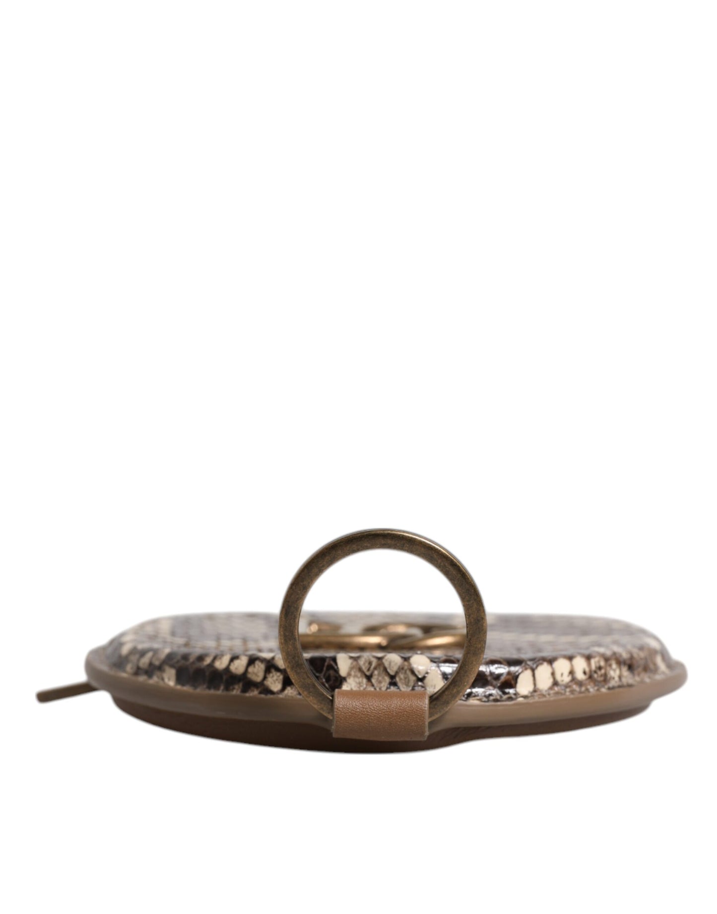 Dolce &amp; Gabbana Braunes rundes Leder-Geldbörse mit DG-Logo und Schlüsselband