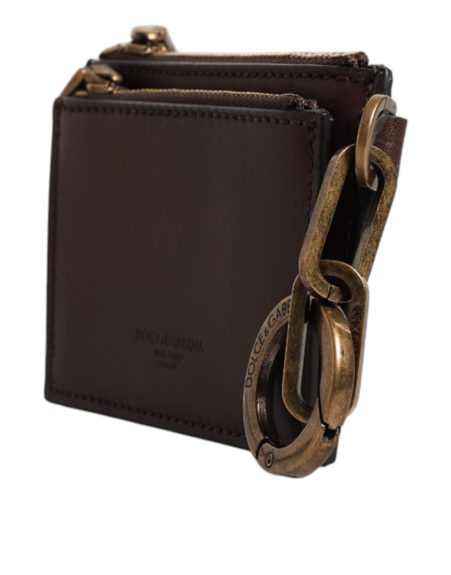 Dolce &amp; Gabbana – Schlüsselanhänger aus braunem Leder mit Reißverschluss und Logo