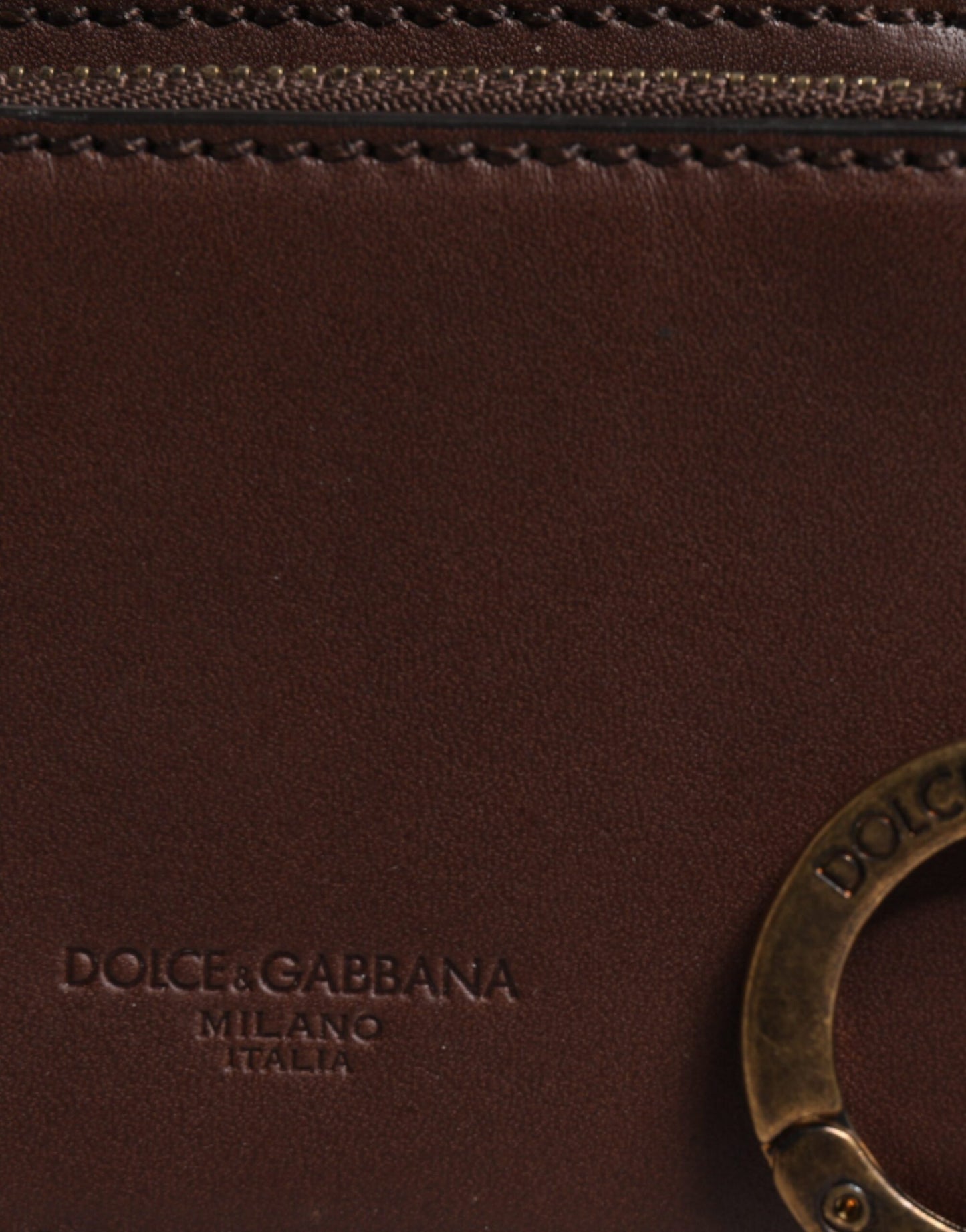 Dolce &amp; Gabbana – Schlüsselanhänger aus braunem Leder mit Reißverschluss und Logo