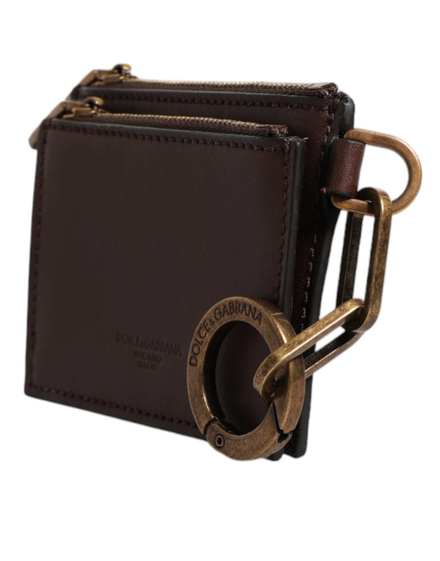 Dolce &amp; Gabbana – Schlüsselanhänger aus braunem Leder mit Reißverschluss und Logo