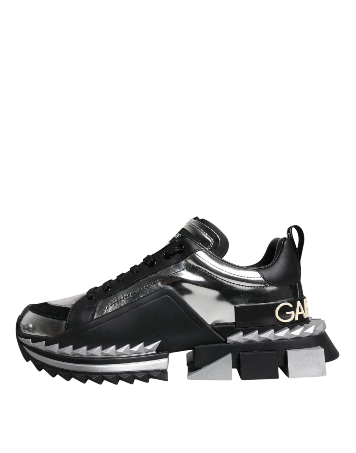 Dolce &amp; Gabbana – Super King – Sneaker aus schwarzem und silbernem Leder