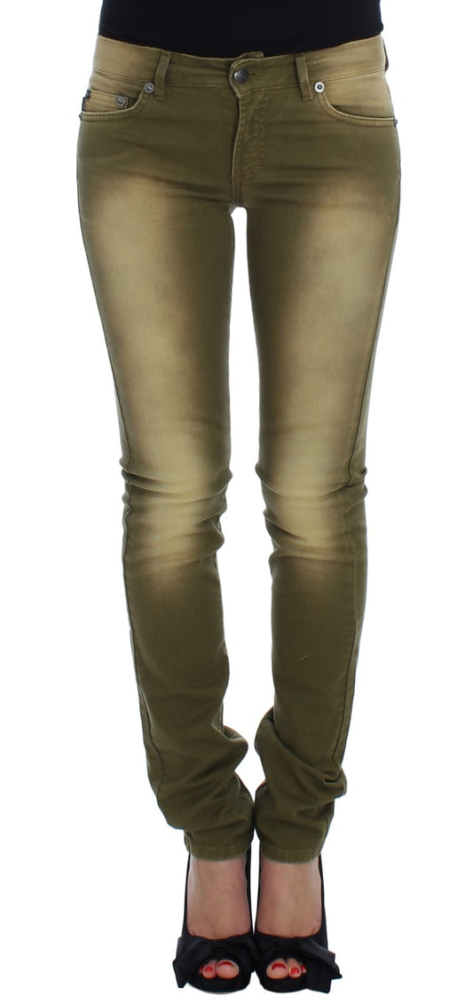 Cavalli Slim Fit Jeans aus Baumwollstretch in grüner Waschung