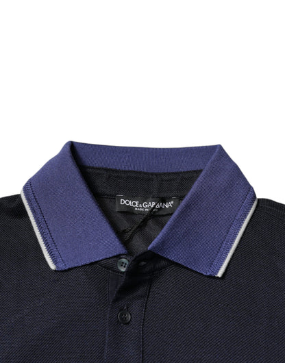 Dolce &amp; Gabbana – Blaues Polo-T-Shirt aus Seide mit Kragen und kurzen Ärmeln