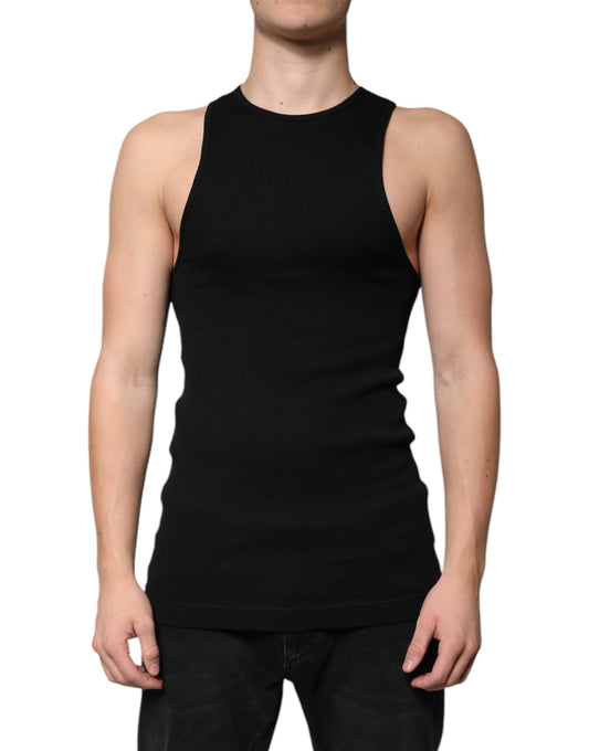 Dolce & Gabbana – Schwarzes, ärmelloses Tank-T-Shirt aus Baumwolle mit Rundhalsausschnitt