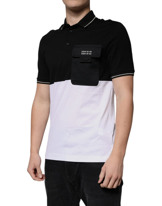 Dolce &amp; Gabbana – Poloshirt aus Baumwolle mit kurzen Ärmeln in Schwarz und Weiß