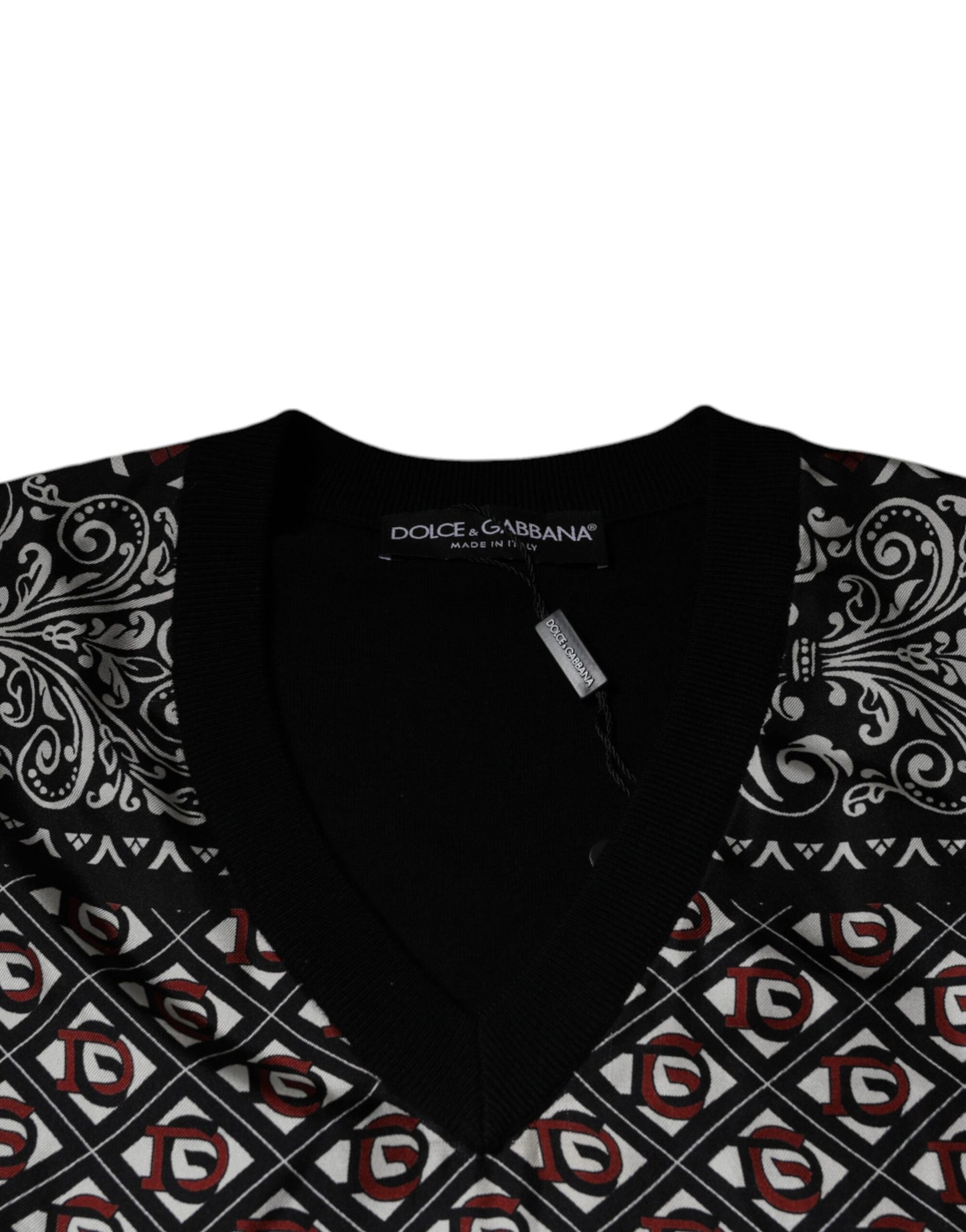 Dolce &amp; Gabbana – Schwarzer Wollpullover mit V-Ausschnitt und Logo