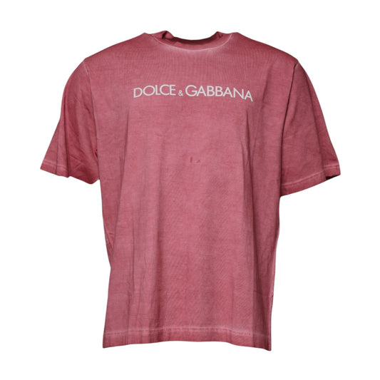 Dolce &amp; Gabbana – Rosafarbenes Baumwoll-T-Shirt mit Rundhalsausschnitt und Logo-Print