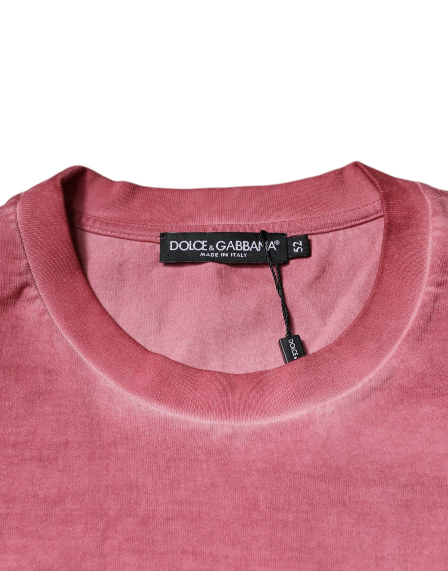 Dolce &amp; Gabbana – Rosafarbenes Baumwoll-T-Shirt mit Rundhalsausschnitt und Logo-Print