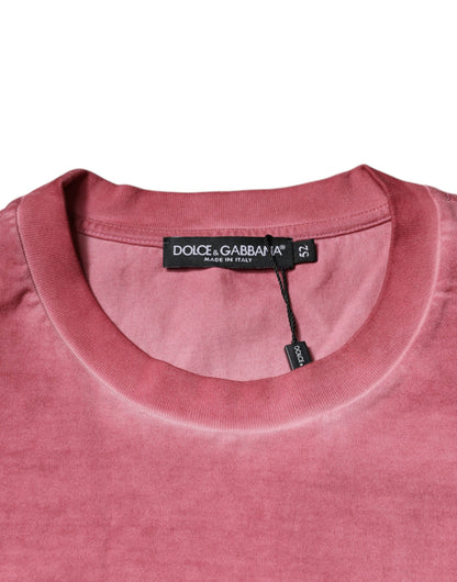 Dolce &amp; Gabbana – Rosafarbenes Baumwoll-T-Shirt mit Rundhalsausschnitt und Logo-Print