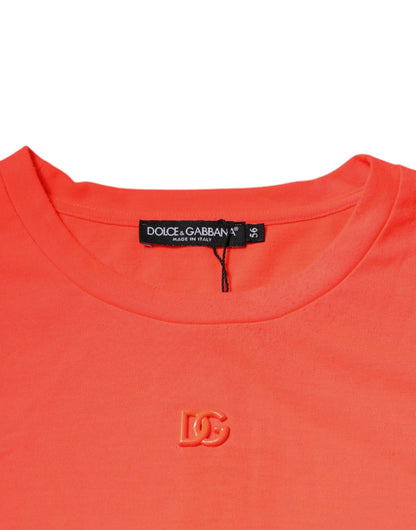 Dolce &amp; Gabbana – Orangefarbenes T-Shirt aus Polyester mit Rundhalsausschnitt und Logo