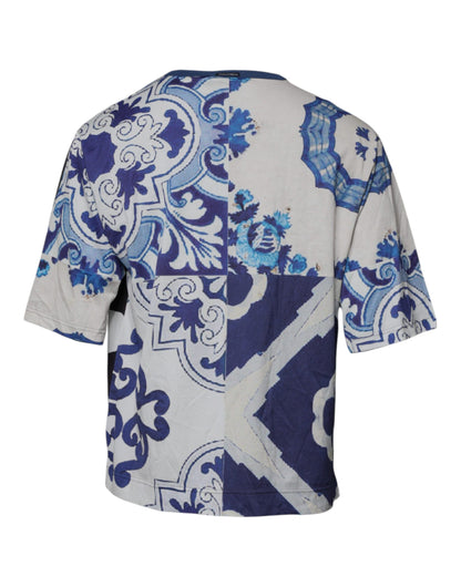 Dolce &amp; Gabbana – T-Shirt aus Baumwolle mit Rundhalsausschnitt und Print in Schwarz und Weiß