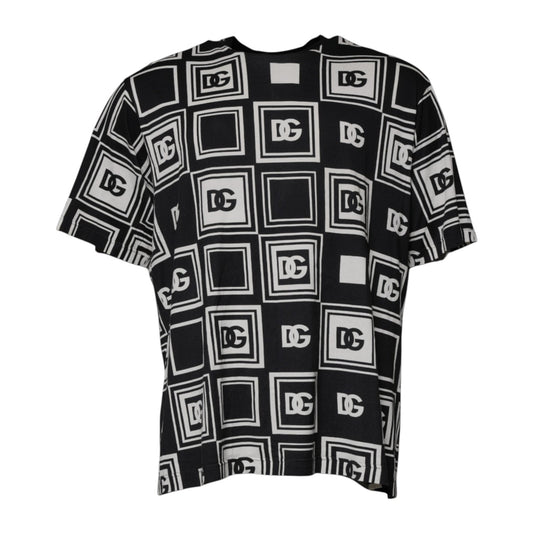 Dolce & Gabbana – Schwarzes T-Shirt aus Baumwolle mit Rundhalsausschnitt und Logo-Monogramm