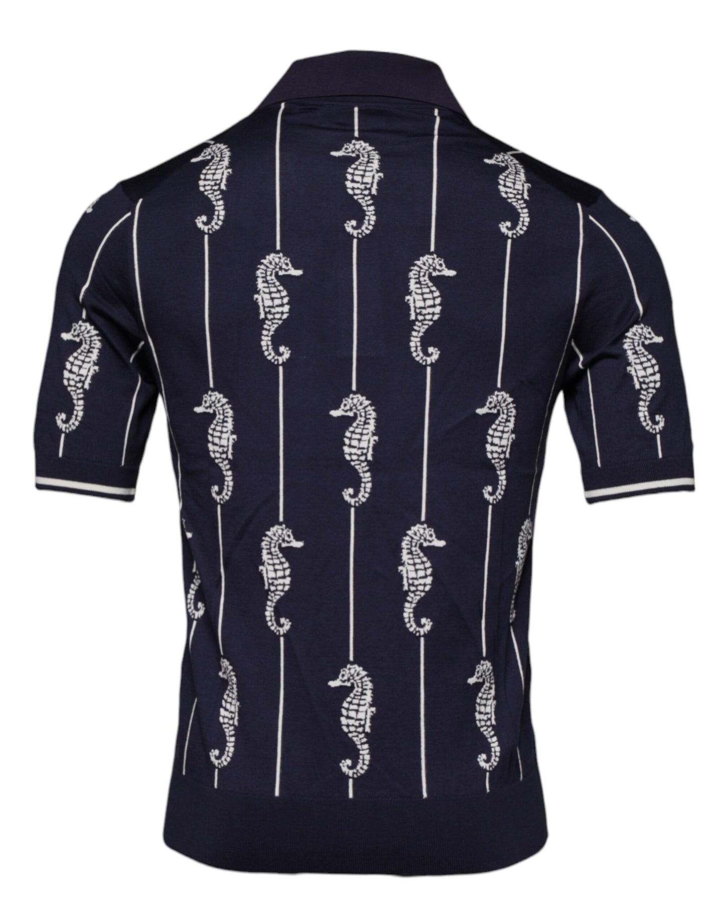 Dolce &amp; Gabbana – Dunkelblaues Poloshirt mit Seepferdchen-Kragen