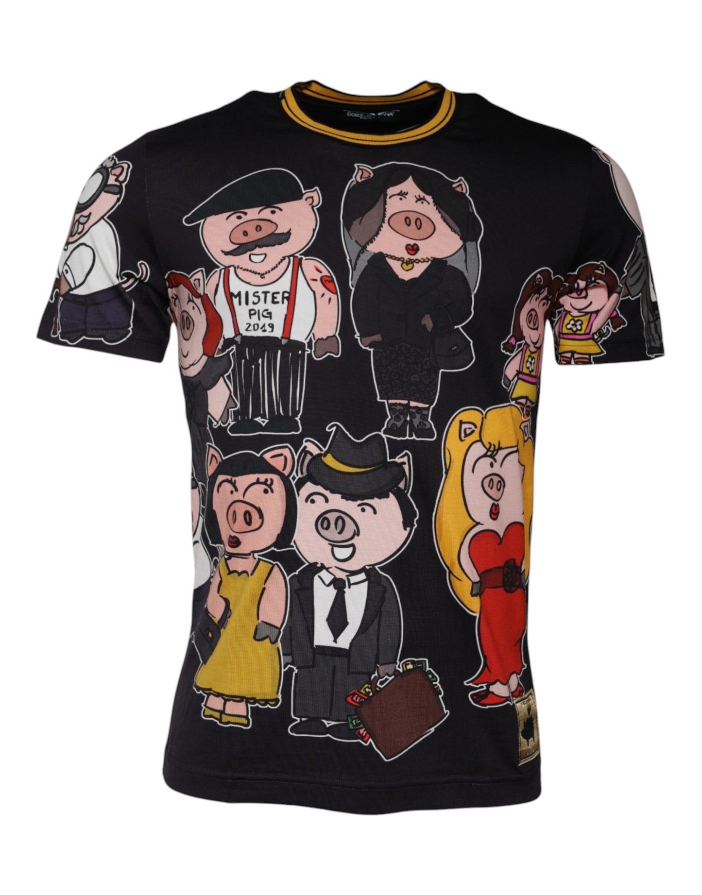Dolce &amp; Gabbana – Schwarzes T-Shirt mit Rundhalsausschnitt „Jahr des Schweins 2019“