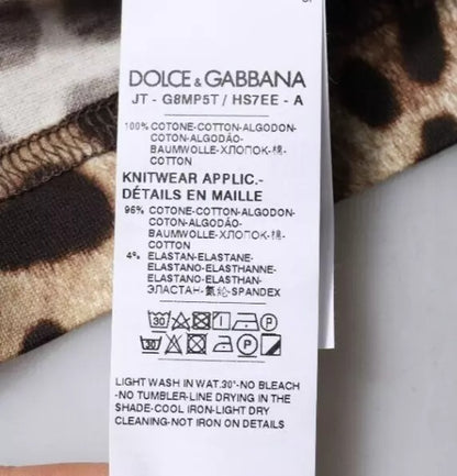 Dolce &amp; Gabbana – Braunes, kurzärmliges T-Shirt mit Rundhalsausschnitt und Leopardenmuster