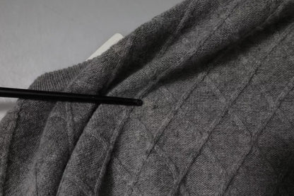 Ballantyne – Grauer Kaschmir-Strickpullover mit Argyle-Intarsienmuster und Rundhalsausschnitt