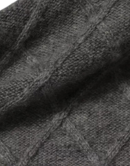 Ballantyne – Grauer Kaschmir-Strickpullover mit Argyle-Intarsienmuster und Rundhalsausschnitt