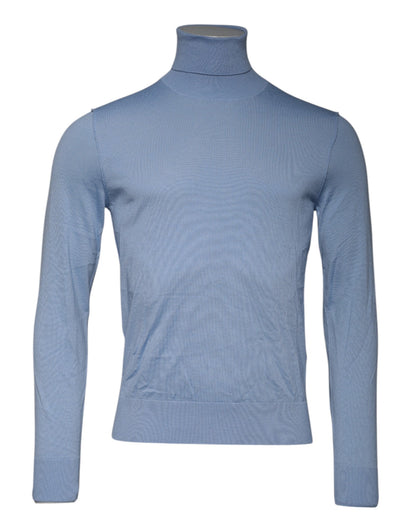 Dolce &amp; Gabbana Hellblauer Rollkragenpullover aus Seide
