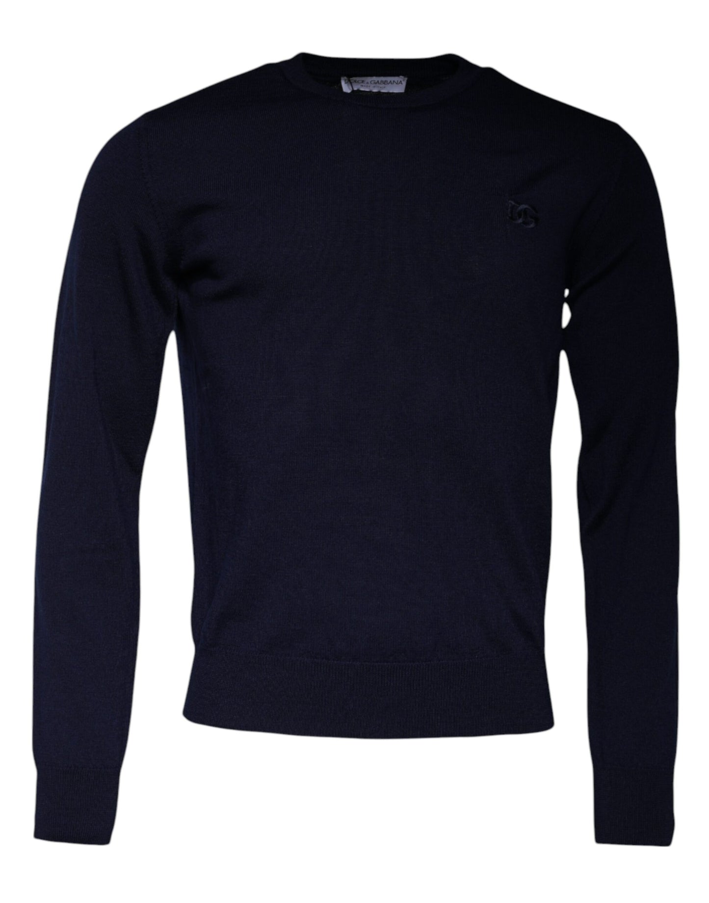 Dolce &amp; Gabbana, blauer Pullover aus Wolle mit Rundhalsausschnitt und DG-Logo