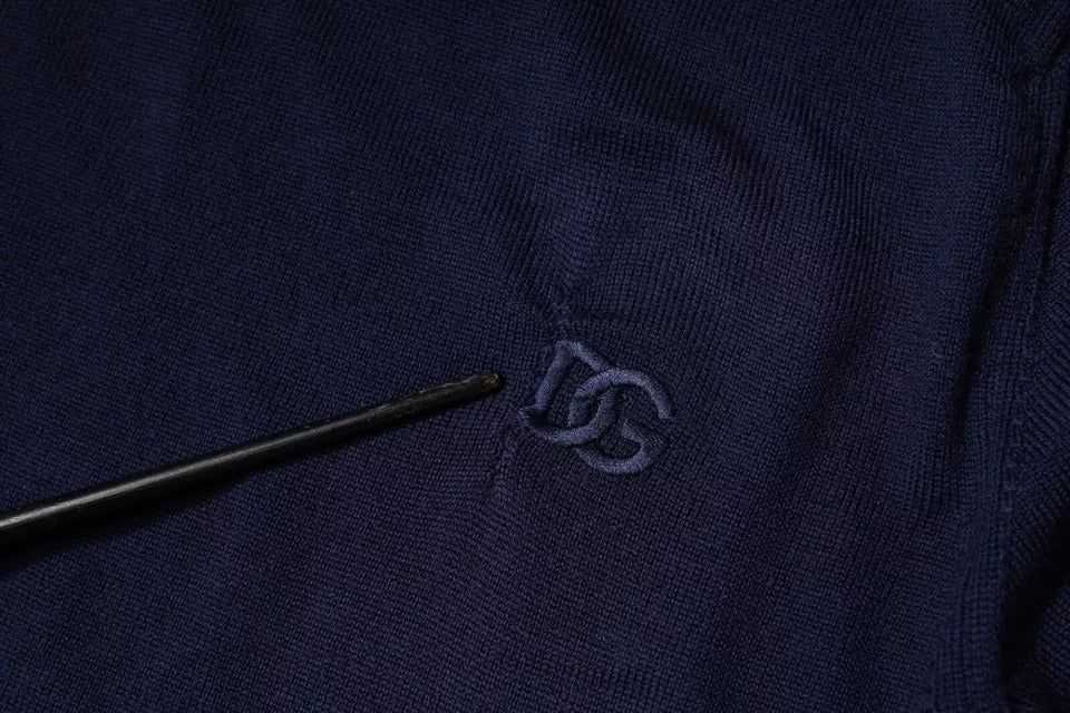 Dolce &amp; Gabbana, blauer Pullover aus Wolle mit Rundhalsausschnitt und DG-Logo