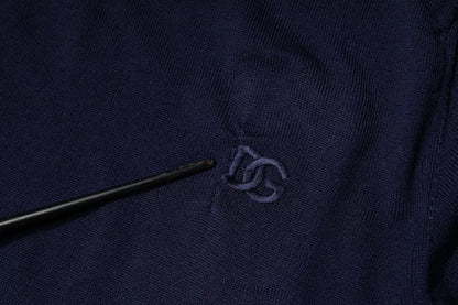 Dolce &amp; Gabbana, blauer Pullover aus Wolle mit Rundhalsausschnitt und DG-Logo