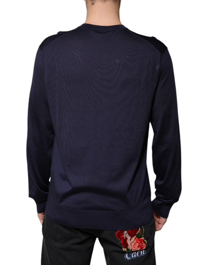 Dolce &amp; Gabbana Marineblauer Seidenpullover mit V-Ausschnitt