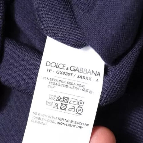 Dolce &amp; Gabbana Marineblauer Seidenpullover mit V-Ausschnitt