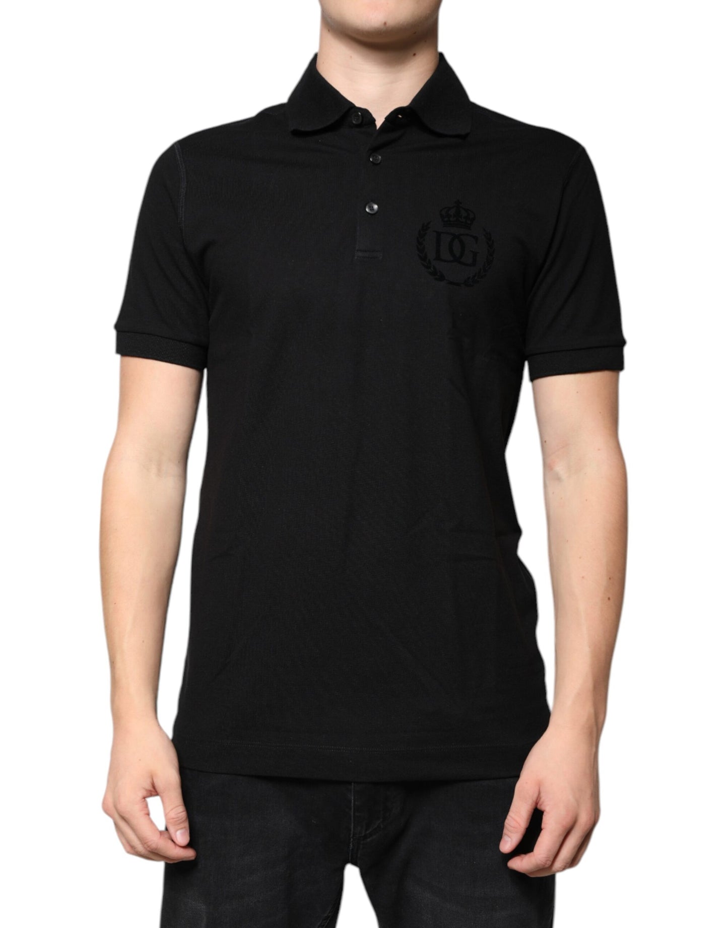 Dolce &amp; Gabbana – Schwarzes Poloshirt mit DG-Kragen und kurzen Ärmeln