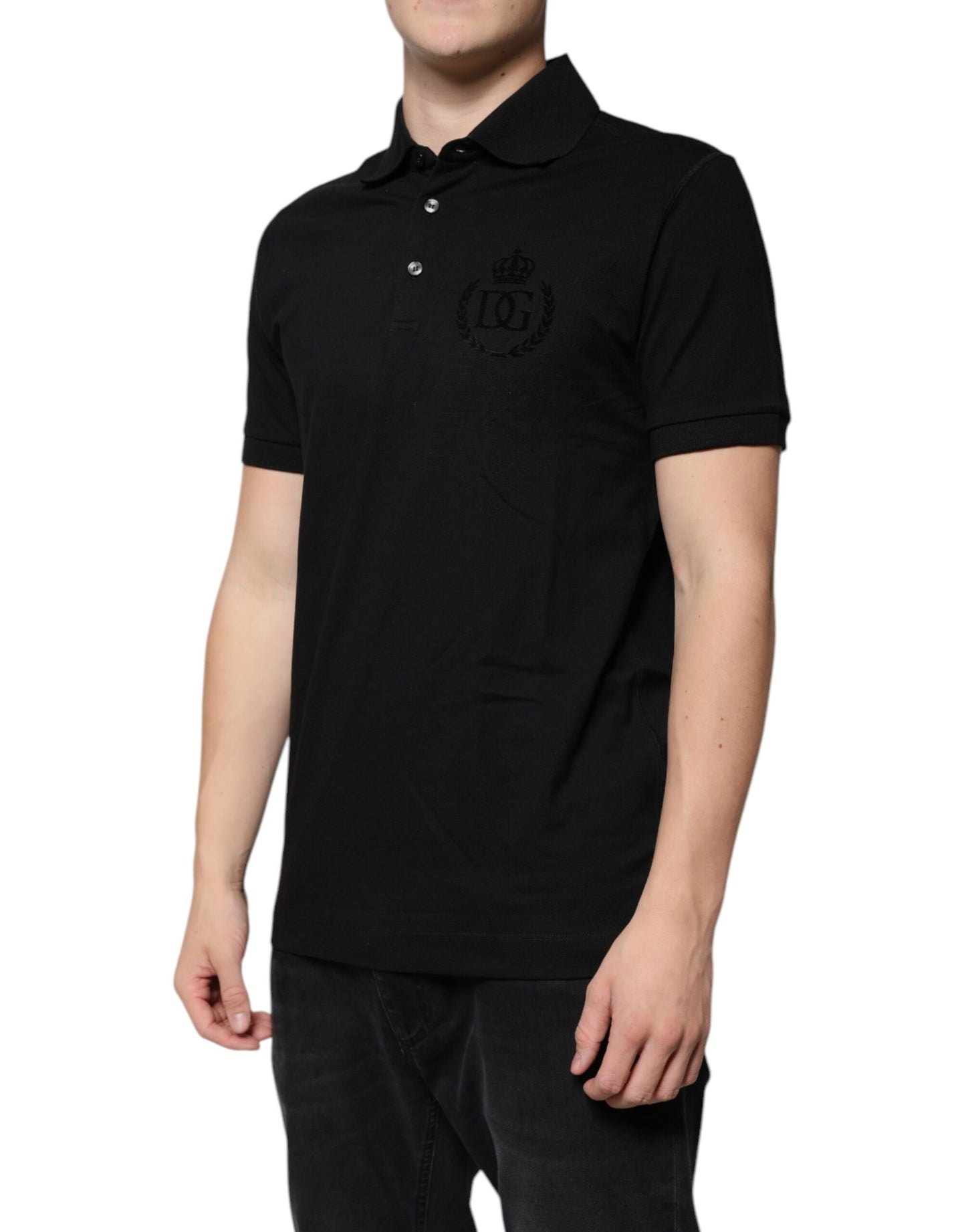 Dolce &amp; Gabbana – Schwarzes Poloshirt mit DG-Kragen und kurzen Ärmeln