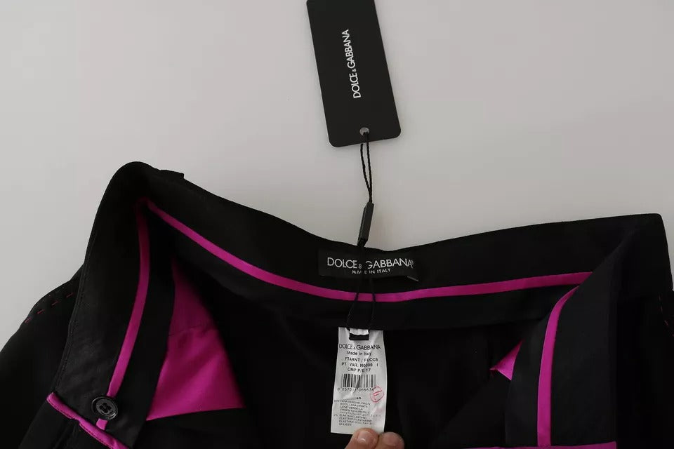Dolce &amp; Gabbana – Schwarze, verkürzte Hose aus Wolle mit hoher Taille und Falten vorne