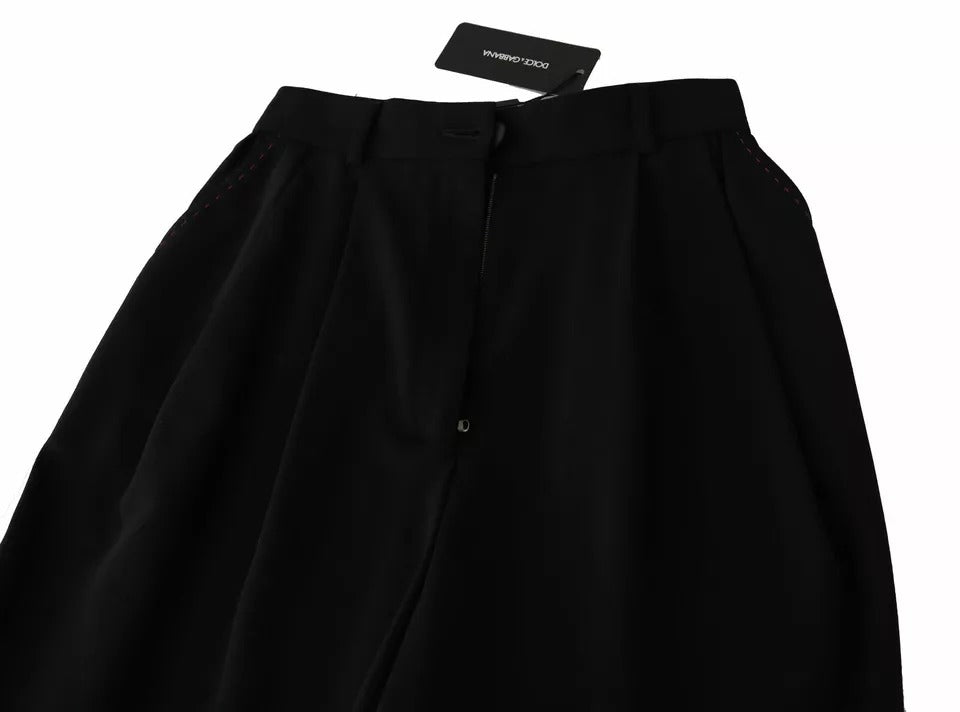 Dolce &amp; Gabbana – Schwarze, verkürzte Hose aus Wolle mit hoher Taille und Falten vorne