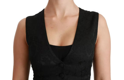 Dolce &amp; Gabbana Schwarze Spitzenweste, schmales Seidentop
