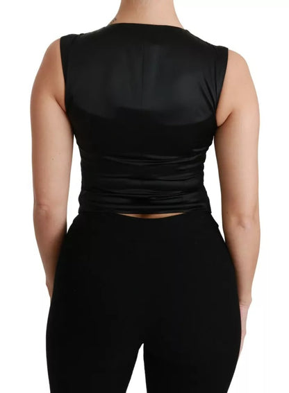 Dolce &amp; Gabbana Schwarze Spitzenweste, schmales Seidentop