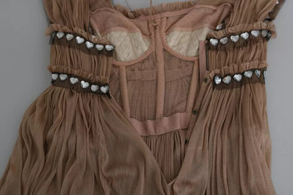 Dolce &amp; Gabbana – Ärmelloses Maxi-Etuikleid aus Seide in Braun