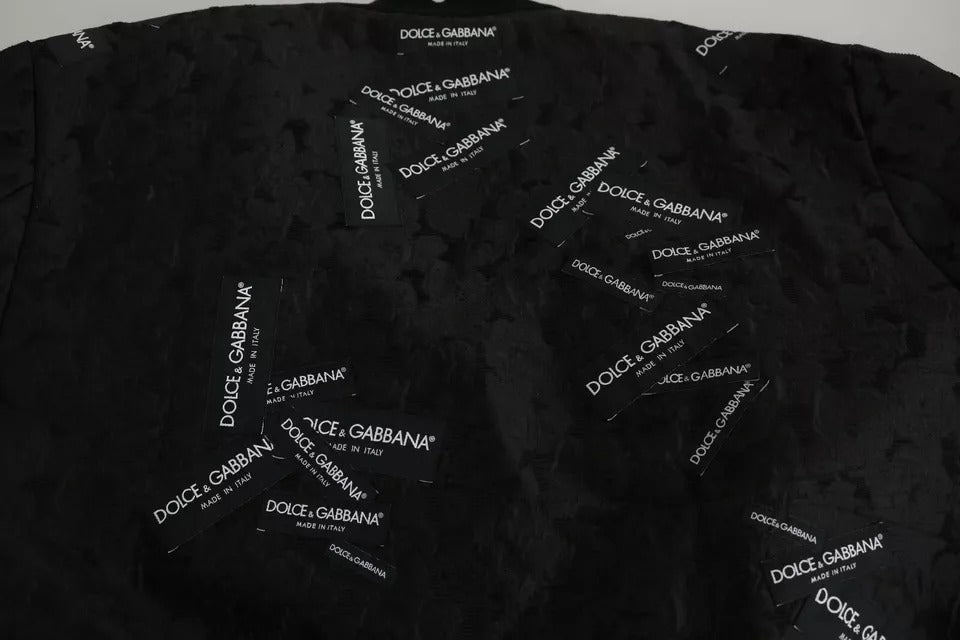 Dolce &amp; Gabbana – Bomberjacke aus Brokat mit durchgehendem Reißverschluss und Logo-Patch in Schwarz