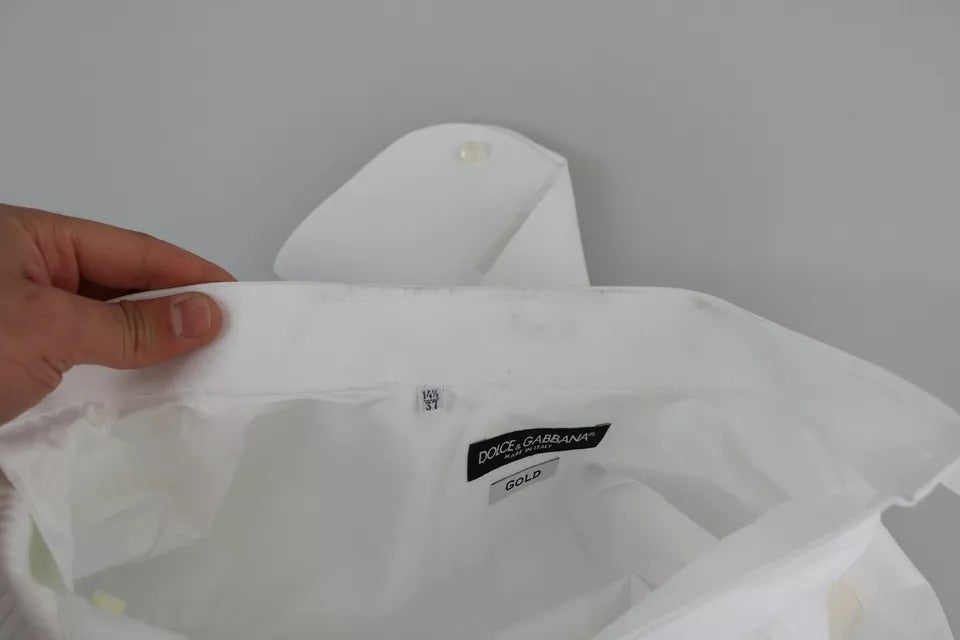 Dolce &amp; Gabbana Weißes formelles Smokingkleid GOLD Hemd